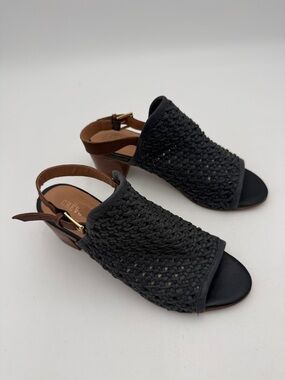 Crevo dark gray  Woven Slingback Heels 8 Brown Strap vacation office casual